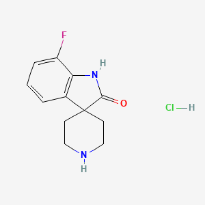 molecular formula C12H14ClFN2O B8110084 7-Fluoro-1,2-dihydrospiro[indole-3,4'-piperidin]-2-one hydrochloride 