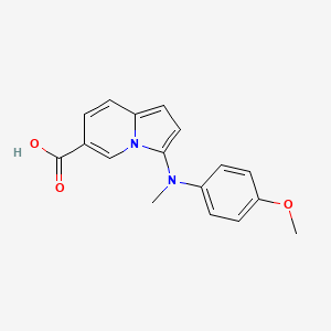 molecular formula C17H16N2O3 B8110433 3-((4-Methoxyphenyl)(methyl)amino)indolizine-6-carboxylic acid 