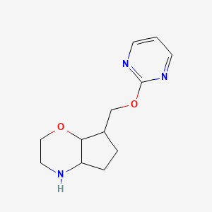 molecular formula C12H17N3O2 B8110486 7-((Pyrimidin-2-yloxy)methyl)octahydrocyclopenta[b][1,4]oxazine 
