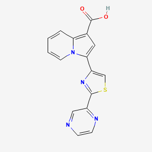 molecular formula C16H10N4O2S B8110939 3-(2-(Pyrazin-2-Yl)Thiazol-4-Yl)Indolizine-1-Carboxylic Acid 