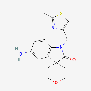 molecular formula C17H19N3O2S B8111023 5-Amino-1-((2-methylthiazol-4-yl)methyl)-2',3',5',6'-tetrahydrospiro[indoline-3,4'-pyran]-2-one 