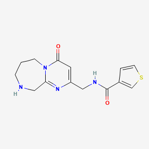 molecular formula C14H16N4O2S B8111183 N-((4-oxo-4,6,7,8,9,10-hexahydropyrimido[1,2-a][1,4]diazepin-2-yl)methyl)thiophene-3-carboxamide 