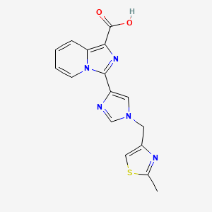 molecular formula C16H13N5O2S B8111245 3-(1-((2-Methylthiazol-4-yl)methyl)-1H-imidazol-4-yl)imidazo[1,5-a]pyridine-1-carboxylic acid 