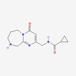 molecular formula C13H18N4O2 B8111411 N-((4-Oxo-4,6,7,8,9,10-hexahydropyrimido[1,2-a][1,4]diazepin-2-yl)methyl)cyclopropanecarboxamide 