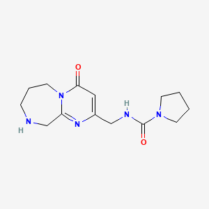 molecular formula C14H21N5O2 B8111532 N-[(4-oxo-7,8,9,10-tetrahydro-6H-pyrimido[1,2-a][1,4]diazepin-2-yl)methyl]pyrrolidine-1-carboxamide 