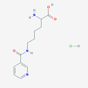 molecular formula C12H18ClN3O3 B8112322 2-Amino-6-(pyridine-3-carbonylamino)hexanoic acid;hydrochloride 