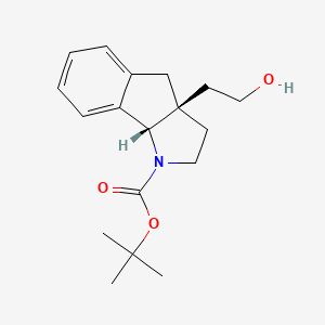 molecular formula C18H25NO3 B8112365 rac-tert-butyl (3aR,8bS)-3a-(2-hydroxyethyl)-1H,2H,3H,3aH,4H,8bH-indeno[1,2-b]pyrrole-1-carboxylate 