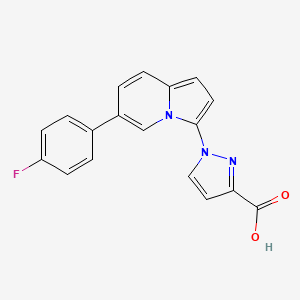 molecular formula C18H12FN3O2 B8112427 1-(6-(4-Fluorophenyl)indolizin-3-yl)-1H-pyrazole-3-carboxylic acid 