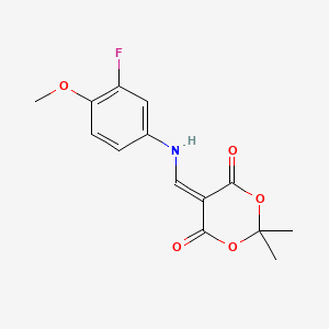 molecular formula C14H14FNO5 B8112757 5-(((3-Fluoro-4-methoxyphenyl)amino)methylene)-2,2-dimethyl-1,3-dioxane-4,6-dione 