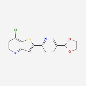 molecular formula C15H11ClN2O2S B8112772 2-(5-(1,3-Dioxolan-2-yl)pyridin-2-yl)-7-chlorothieno[3,2-b]pyridine 