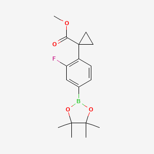 molecular formula C17H22BFO4 B8113152 Methyl 1-(2-fluoro-4-(4,4,5,5-tetramethyl-1,3,2-dioxaborolan-2-yl)phenyl)cyclopropanecarboxylate 