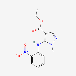 molecular formula C13H14N4O4 B8113187 1-methyl-5-(2-nitro-phenylamino)-1H-pyrazole-4-carboxylic acid ethyl ester 