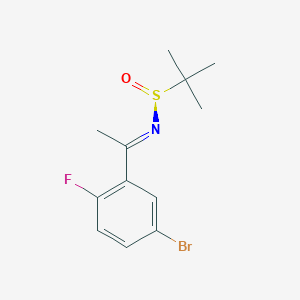 molecular formula C12H15BrFNOS B8113507 (NE,S)-N-[1-(5-bromo-2-fluorophenyl)ethylidene]-2-methylpropane-2-sulfinamide 