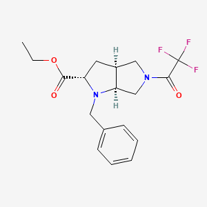 molecular formula C18H21F3N2O3 B8113565 ethyl (2S,3aS,6aS)-1-benzyl-5-(2,2,2-trifluoroacetyl)-2,3,3a,4,6,6a-hexahydropyrrolo[2,3-c]pyrrole-2-carboxylate 