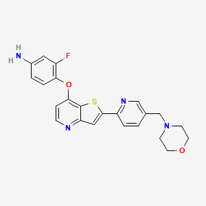 molecular formula C23H21FN4O2S B8113655 3-Fluoro-4-((2-(5-(morpholinomethyl)pyridin-2-yl)thieno[3,2-b]pyridin-7-yl)oxy)aniline 