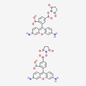 molecular formula C50H34N6O14 B8113840 2-(3-Amino-6-iminoxanthen-9-yl)-4-(2,5-dioxopyrrolidin-1-yl)oxycarbonylbenzoic acid;2-(3-amino-6-iminoxanthen-9-yl)-5-(2,5-dioxopyrrolidin-1-yl)oxycarbonylbenzoic acid 