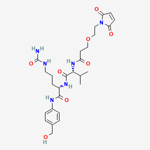 molecular formula C27H38N6O8 B8114125 (2S)-5-(carbamoylamino)-2-[[(2R)-2-[3-[2-(2,5-dioxopyrrol-1-yl)ethoxy]propanoylamino]-3-methylbutanoyl]amino]-N-[4-(hydroxymethyl)phenyl]pentanamide 