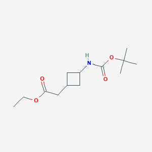 molecular formula C13H23NO4 B8114653 Cyclobutaneacetic acid, 3-[[(1,1-dimethylethoxy)carbonyl]amino]-, ethyl ester CAS No. 1463522-74-8