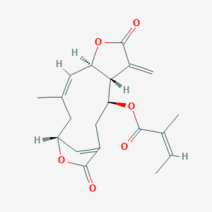 molecular formula C20H22O6 B8115534 [(3S,4R,8R,9Z,12R)-10-methyl-5-methylidene-6,14-dioxo-7,13-dioxatricyclo[10.2.1.04,8]pentadeca-1(15),9-dien-3-yl] (Z)-2-methylbut-2-enoate 