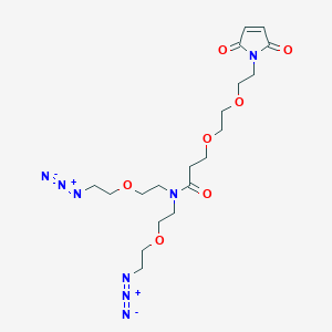 molecular formula C19H30N8O7 B8116200 N,N-Bis(PEG1-azide)-N-amido-PEG2-maleimide 