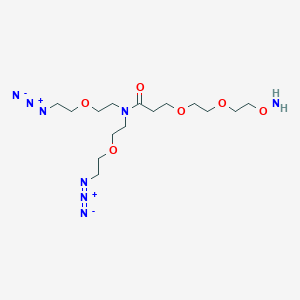 molecular formula C15H30N8O6 B8116213 N,N-Bis(PEG1-azide)-N-amido-PEG2-oxyamine 