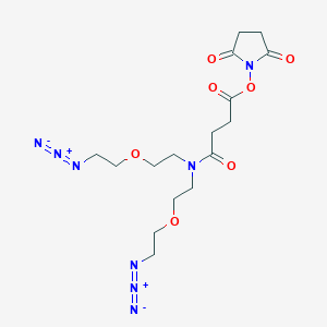 molecular formula C16H24N8O7 B8116215 N,N-Bis(PEG1-azide)-N-4-oxo-butanoic NHS Ester 