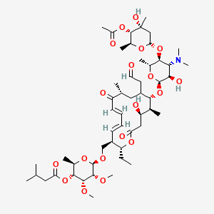 molecular formula C52H85NO19 B8116383 [(2R,3R,4R,5R,6R)-6-[[(2R,3R,4E,6E,9R,12S,13S,14R)-12-[(2S,3R,4R,5S,6R)-5-[(2S,4R,5S,6S)-5-acetyloxy-4-hydroxy-4,6-dimethyloxan-2-yl]oxy-4-(dimethylamino)-3-hydroxy-6-methyloxan-2-yl]oxy-2-ethyl-14-hydroxy-9,13-dimethyl-8,16-dioxo-11-(2-oxoethyl)-1-oxacyclohexadeca-4,6-dien-3-yl]methoxy]-4,5-dimethoxy-2-methyloxan-3-yl] 3-methylbutanoate 