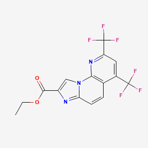 molecular formula C15H9F6N3O2 B8116708 Ethyl 2,4-bis(trifluoromethyl)imidazo[1,2-a][1,8]naphthyridine-8-carboxylate 