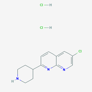 molecular formula C13H16Cl3N3 B8116895 6-Chloro-2-(piperidin-4-yl)-1,8-naphthyridine dihydrochloride 