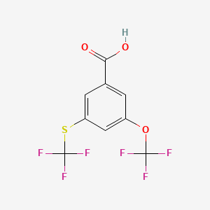 molecular formula C9H4F6O3S B8116916 3-(Trifluoromethoxy)-5-(trifluoromethylsulfanyl)benzoic acid 