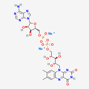 molecular formula C27H31N9Na2O15P2 B8117062 disodium;[[(2R,3S,4R)-5-(6-aminopurin-9-yl)-3,4-dihydroxyoxolan-2-yl]methoxy-oxidophosphoryl] [(2R,3S,4S)-5-(7,8-dimethyl-2,4-dioxobenzo[g]pteridin-10-yl)-2,3,4-trihydroxypentyl] phosphate 