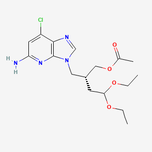 molecular formula C17H25ClN4O4 B8117322 (R)-2-((5-Amino-7-chloro-3H-imidazo[4,5-b]pyridin-3-yl)methyl)-4,4-diethoxybutyl acetate 