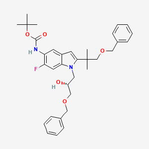 molecular formula C34H41FN2O5 B8117339 (R)-tert-butyl (1-(3-(benzyloxy)-2-hydroxypropyl)-2-(1-(benzyloxy)-2-Methylpropan-2-yl)-6-fluoro-1H-indol-5-yl)carbaMate 