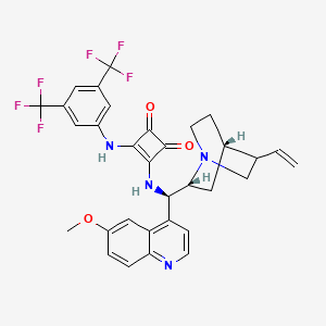 molecular formula C32H28F6N4O3 B8117382 3-[3,5-bis(trifluoromethyl)anilino]-4-[[(R)-[(2R,4S)-5-ethenyl-1-azabicyclo[2.2.2]octan-2-yl]-(6-methoxyquinolin-4-yl)methyl]amino]cyclobut-3-ene-1,2-dione 