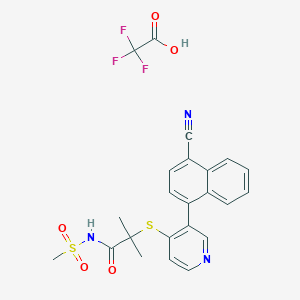 molecular formula C23H20F3N3O5S2 B8117568 2-((3-(4-Cyanonaphthalen-1-yl)pyridin-4-yl)thio)-2-methyl-N-(methylsulfonyl)propanamide 2,2,2-trifluoroacetate 