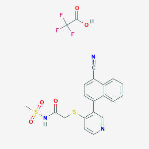 molecular formula C21H16F3N3O5S2 B8117572 2-[3-(4-cyanonaphthalen-1-yl)pyridin-4-yl]sulfanyl-N-methylsulfonylacetamide;2,2,2-trifluoroacetic acid 