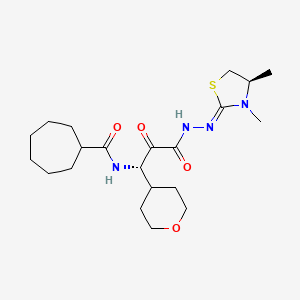 N-[(1S)-3-[(2Z)-2-[(4R)-3,4-Dimethyl-1,3-thiazolidin-2-ylidene]hydrazinyl]-1-(oxan-4-yl)-2,3-dioxopropyl]cycloheptanecarboxamide
