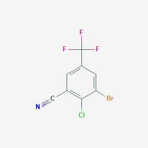 molecular formula C8H2BrClF3N B8118479 3-Bromo-2-chloro-5-(trifluoromethyl)benzonitrile 