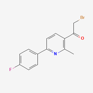 molecular formula C14H11BrFNO B8118499 2-Bromo-1-[6-(4-fluorophenyl)-2-methylpyridin-3-yl]ethanone 