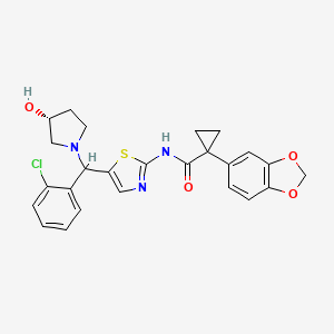 molecular formula C25H24ClN3O4S B8118533 1-(benzo[d][1,3]dioxol-5-yl)-N-(5-((2-chlorophenyl)((R)-3-hydroxypyrrolidin-1-yl)methyl)thiazol-2-yl)cyclopropanecarboxamide 