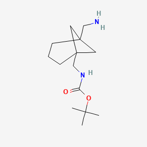 molecular formula C14H26N2O2 B8118557 tert-butyl N-[[5-(aminomethyl)-1-bicyclo[3.1.1]heptanyl]methyl]carbamate 