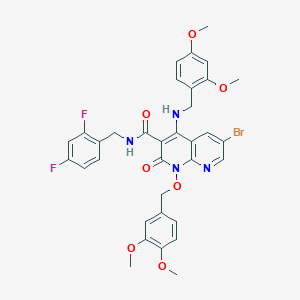 molecular formula C34H31BrF2N4O7 B8118592 6-Bromo-N-(2,4-difluorobenzyl)-4-((2,4-dimethoxybenzyl)amino)-1-((3,4-dimethoxybenzyl)oxy)-2-oxo-1,2-dihydro-1,8-naphthyridine-3-carboxamide 
