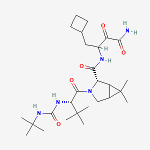 molecular formula C27H45N5O5 B8118651 (2S)-N-(4-amino-1-cyclobutyl-3,4-dioxobutan-2-yl)-3-[(2S)-2-(tert-butylcarbamoylamino)-3,3-dimethylbutanoyl]-6,6-dimethyl-3-azabicyclo[3.1.0]hexane-2-carboxamide 