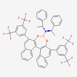 molecular formula C52H34F12NO2P B8118701 (11bS)-2,6-bis[3,5-bis(trifluoromethyl)phenyl]-N,N-bis[(1R)-1-phenylethyl]-dinaphtho[2,1-d:1',2'-f][1,3,2]dioxaphosphepin-4-amine 