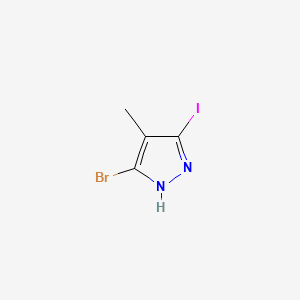 molecular formula C4H4BrIN2 B8118769 5-bromo-3-iodo-4-methyl-1H-pyrazole 