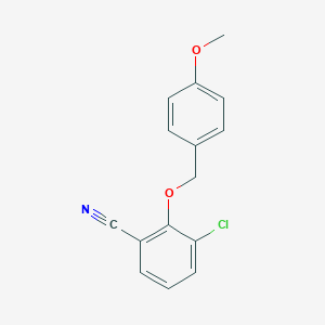 molecular formula C15H12ClNO2 B8119494 3-Chloro-2-((4-methoxybenzyl)oxy)benzonitrile 