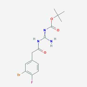 molecular formula C14H17BrFN3O3 B8120158 N-[2-(3-bromo-4-fluorophenyl)acetyl]-N'-(tert-butyloxycarbonyl)-guanidine 