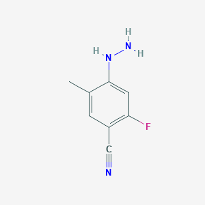 molecular formula C8H8FN3 B8120694 2-Fluoro-4-hydrazinyl-5-methylbenzonitrile 