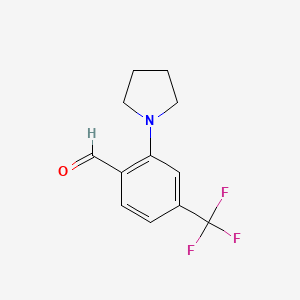 molecular formula C12H12F3NO B8120880 2-(Pyrrolidin-1-yl)-4-(trifluoromethyl)benzaldehyde 