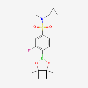 molecular formula C16H23BFNO4S B8121267 N-Cyclopropyl-3-fluoro-N-methyl-4-(4,4,5,5-tetramethyl-1,3,2-dioxa-borolan-2-yl)benzenesulfonamide 